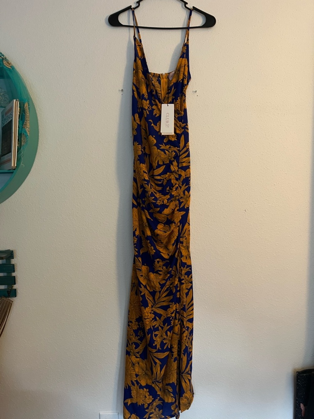 Club L London Royal Blue and Mustard Floral Maxi Slip Dress